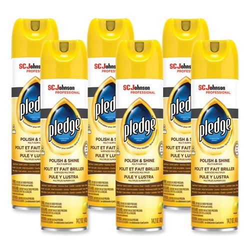 Pledge 301168 Furniture Polish, Lemon, 14.2 oz Aerosol Spray 6/Carton