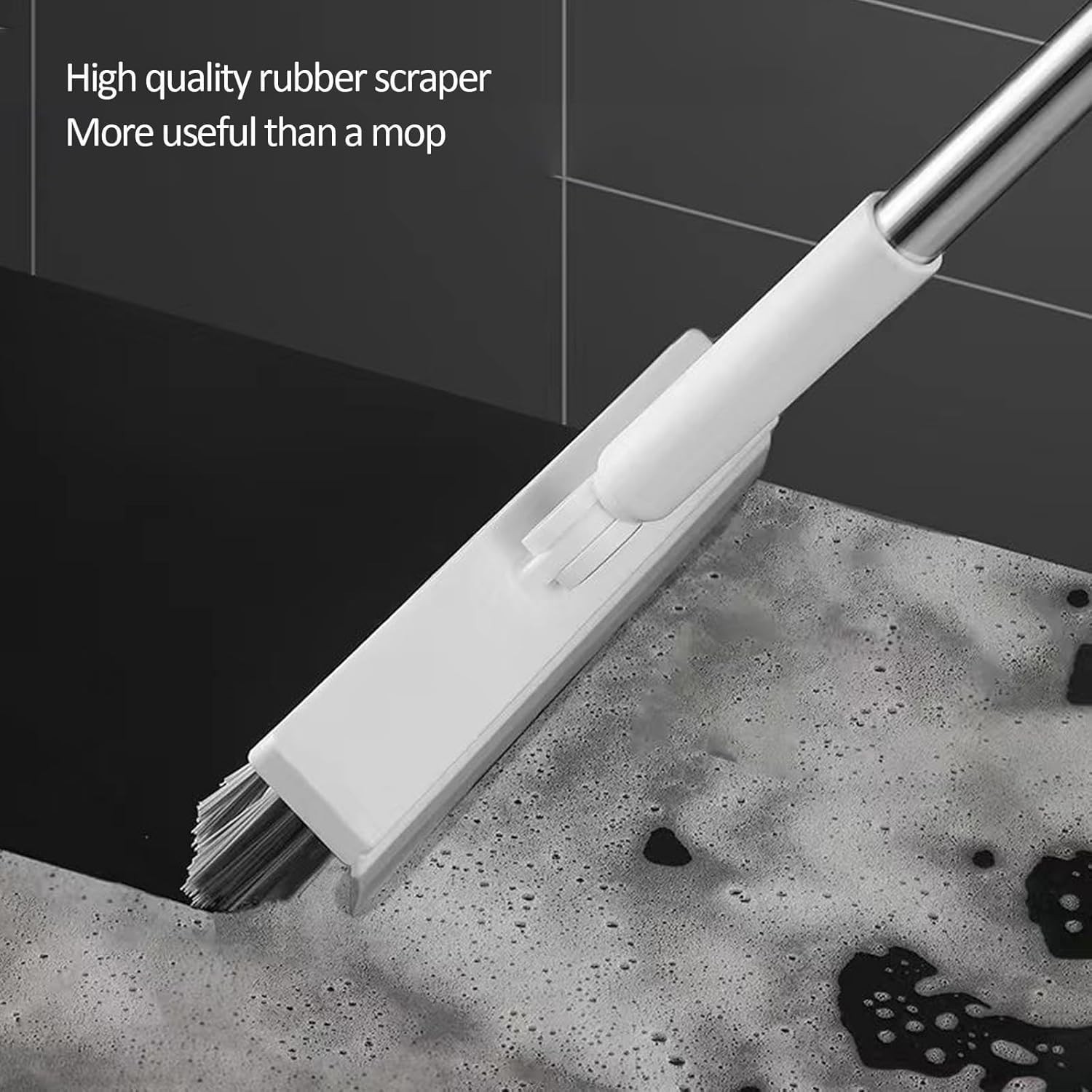 Floor Scrub Brush with Long Handle 3 in 1 Grout Cleaner Squeegee Heavy Duty