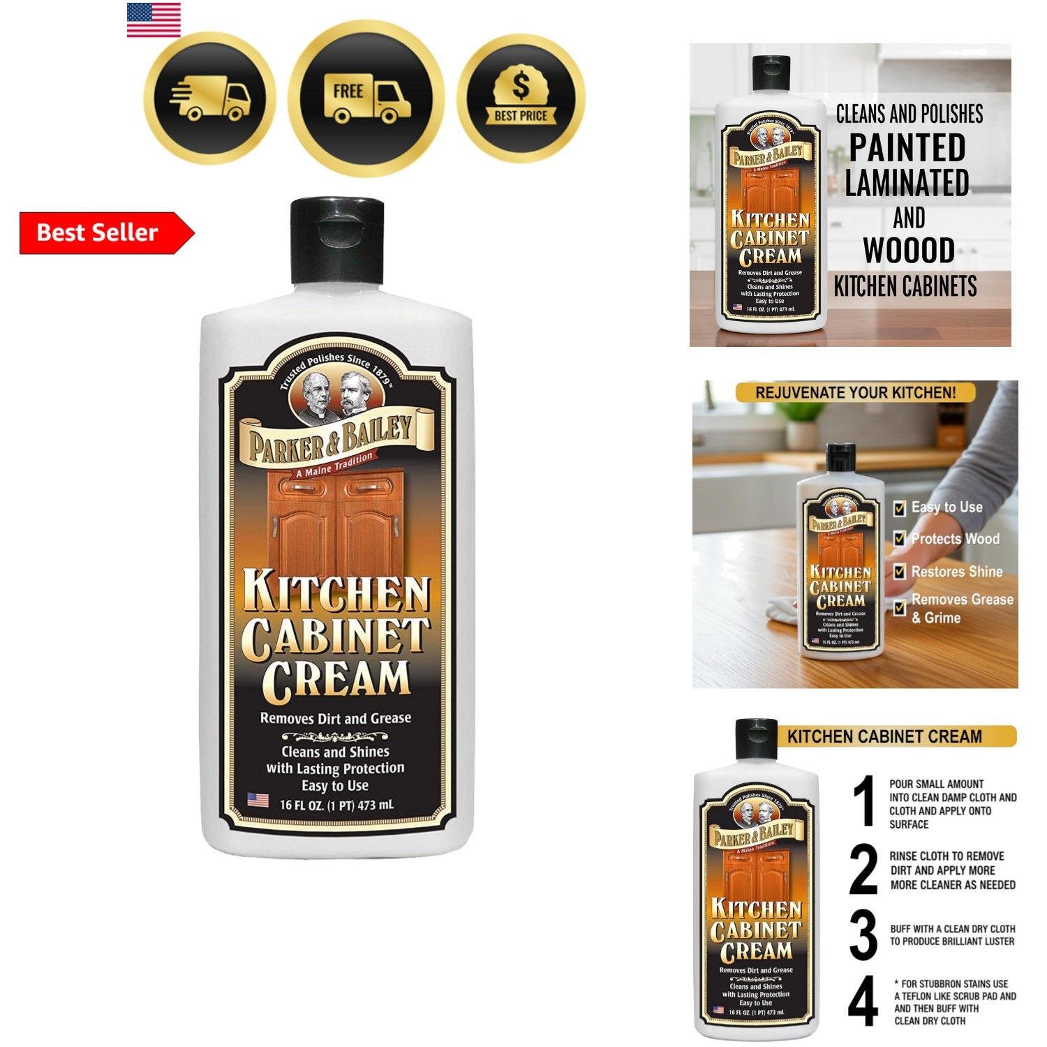 Parker and Bailey Kitchen Cabinet Cream-Wood Cleaner-Grease Remover 16 oz 1