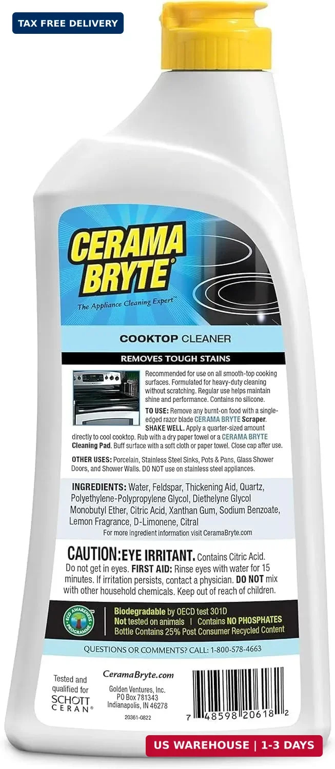 Cerama Bryte Cooktop Cleaner for Glass-Ceramic Surfaces, 18 oz, 2 Pack