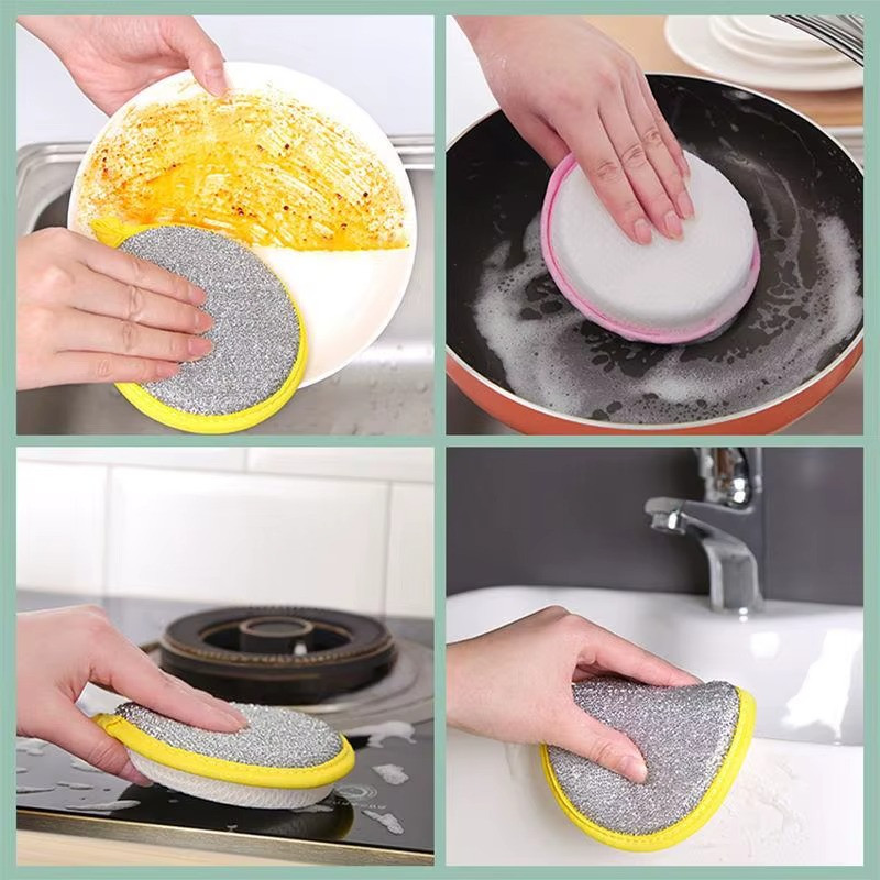 Double-Sided Scouring Pads Dish Pan Washing Sponge Kitchen Cleaning Tool