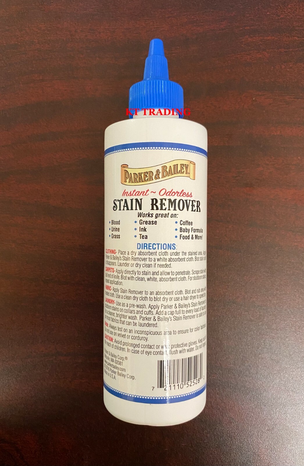 PARKER & BAILEY Stain Grease Instant Odorless Remover for Carpet Clothes ~ 8 Oz