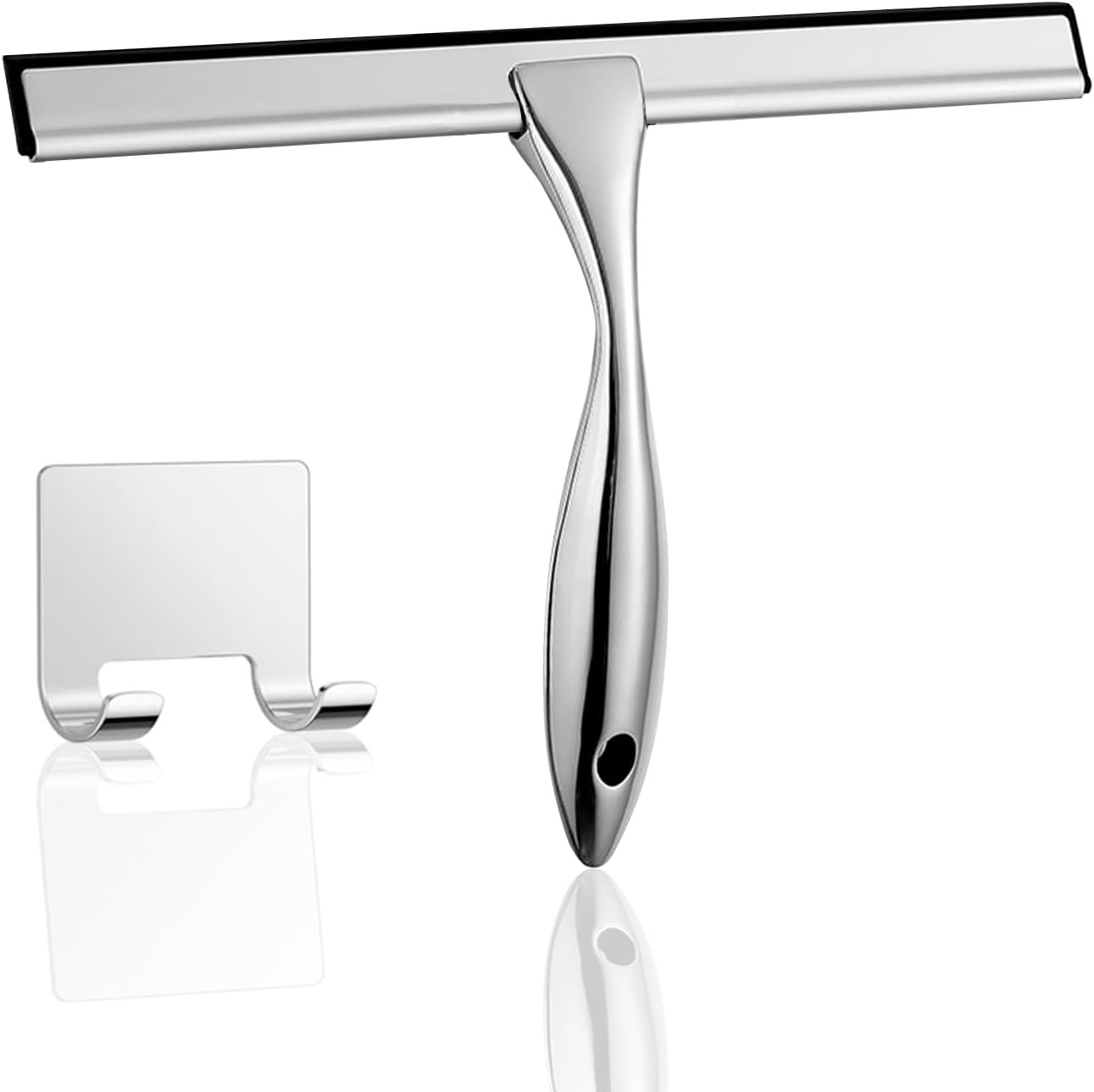 10-Inch Stainless Steel Shower Squeegee for Glass Doors, Silver Squeegee for Sho