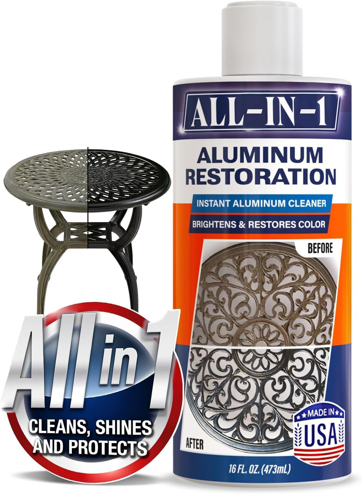 Aluminum Cleaner Restorer Solution 16 oz Made in USA Faded Metal Patio Furniture