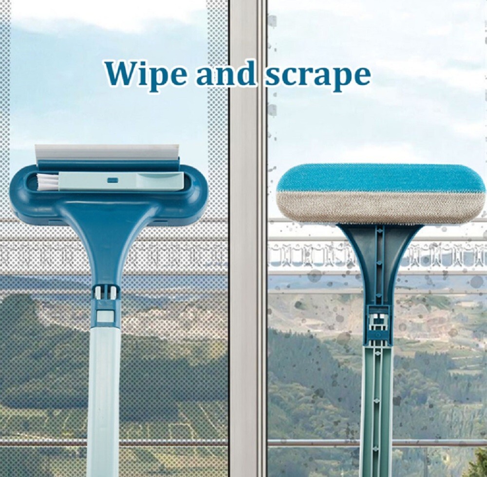 2-in-1 Window & Glass Cleaning Set-Squeegee and Mesh Brush Combo for Home, Car