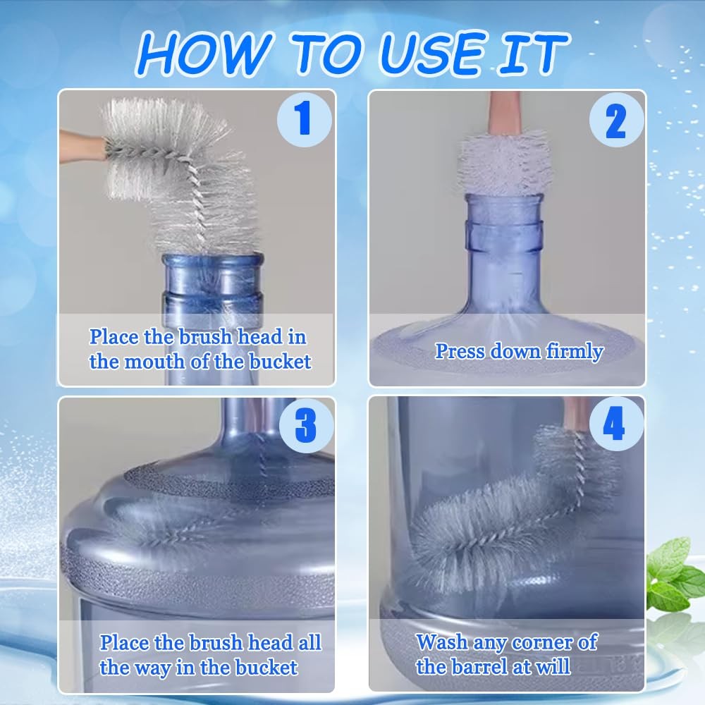 Bottle Brush, 3 Pack Long Handled Bucket Brushes with 2 Water Jug Caps, Stiff Ny