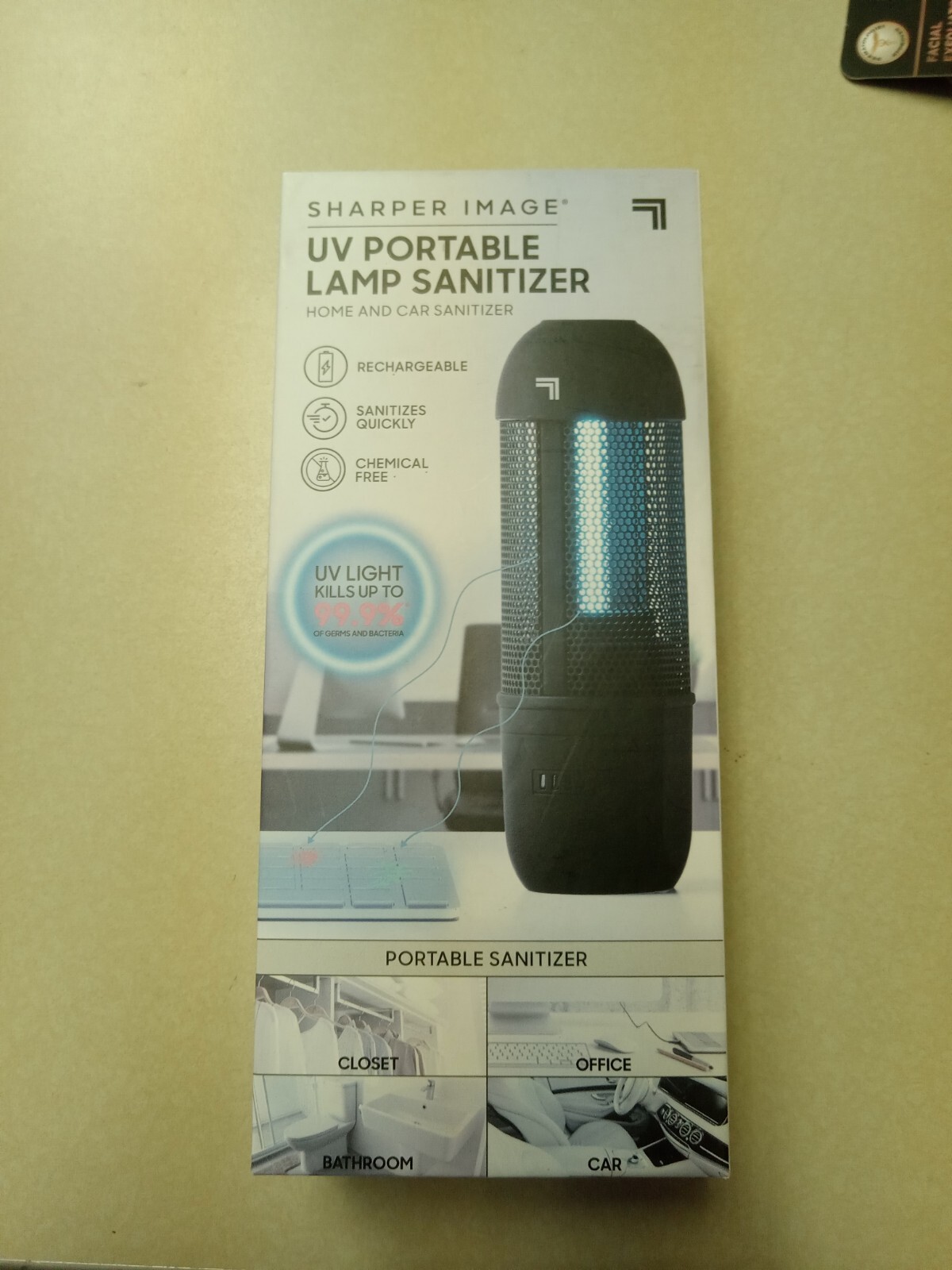 SHARPER IMAGE portable rechargeable LAMP SANITIZER for home, auto, office