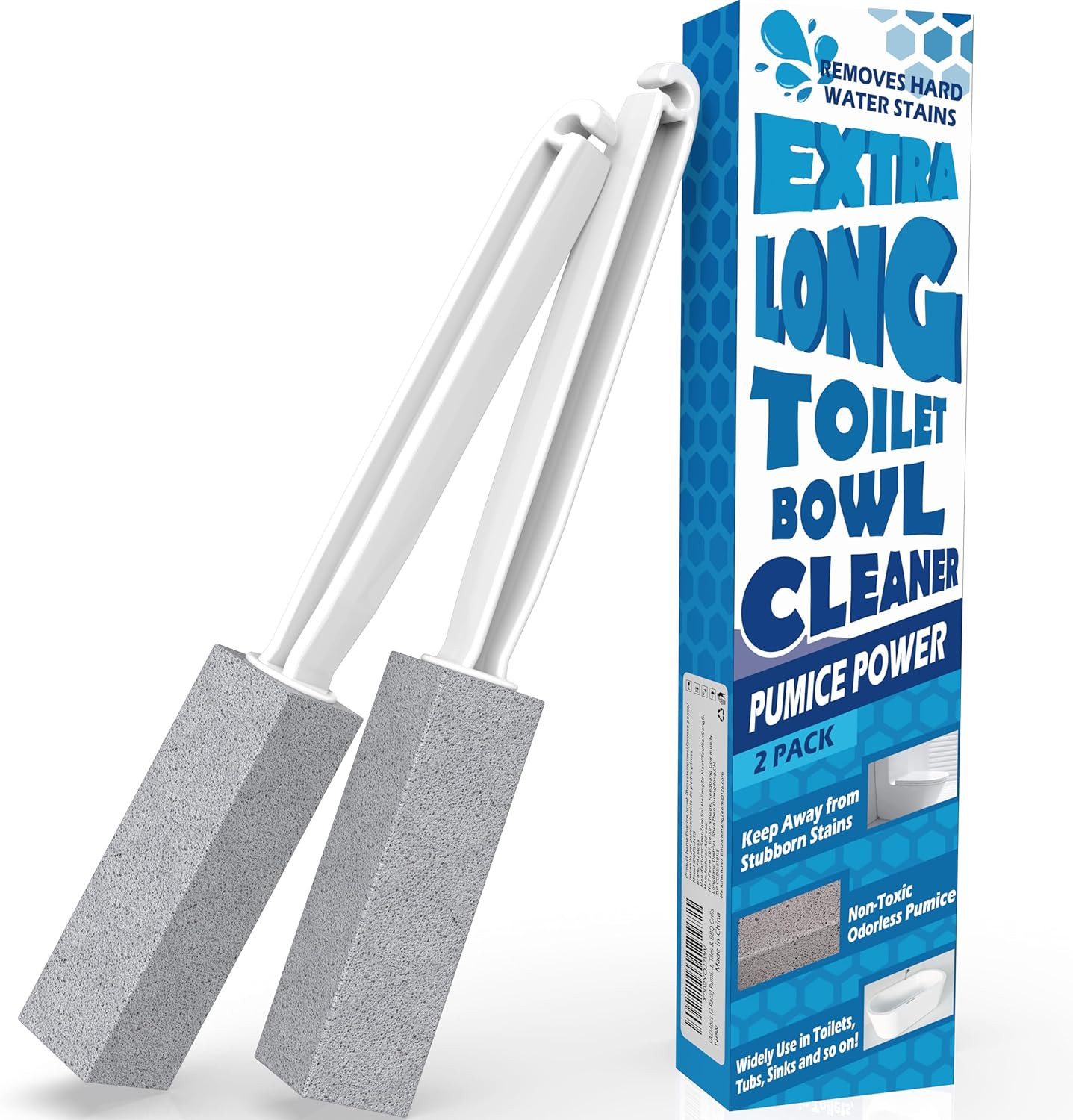 2 Pack Extra Long Pumice Stone Toilet Bowl Brush 13″ Cleaning Tool[1][2][3]