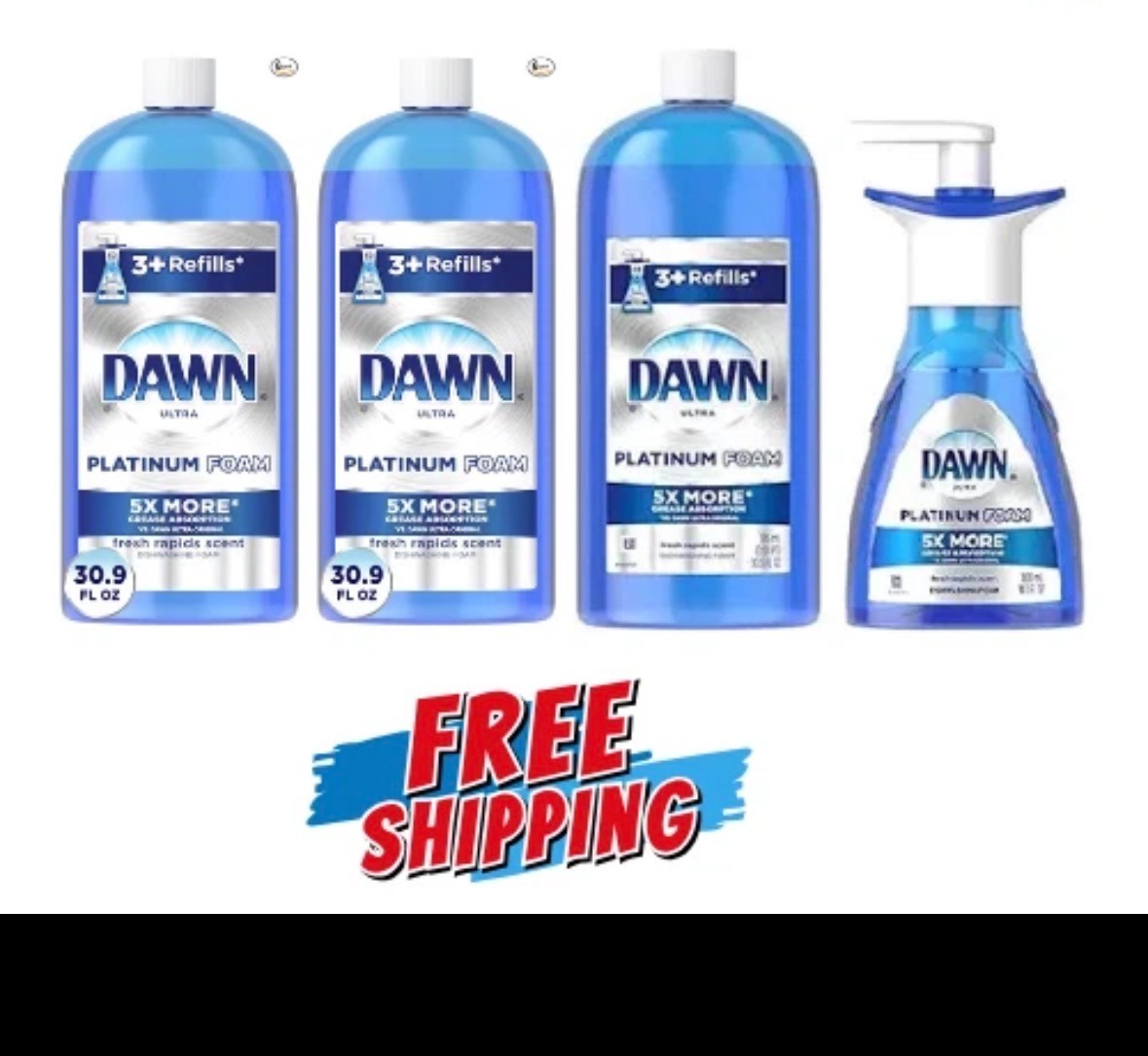 Dawn Dishwashing Foam, 3 Refills (30.9 FL oz each) + 1 pump (10.1 FL oz).