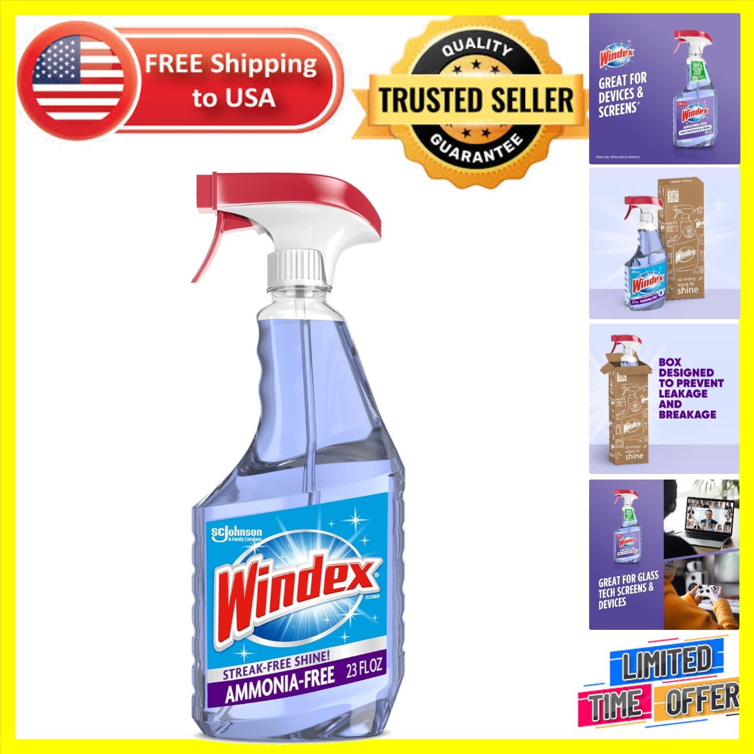 Ammonia-Free Glass Cleaner with Leak-Proof Design – 23 Fl Oz Crystal Rain Scent