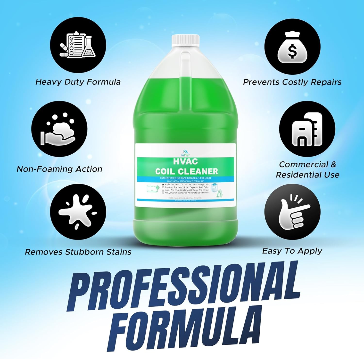 AC Evaporator Coil Cleaner 1 Gallon 3.78L No Rinse Coil Cleaner Metal Safe