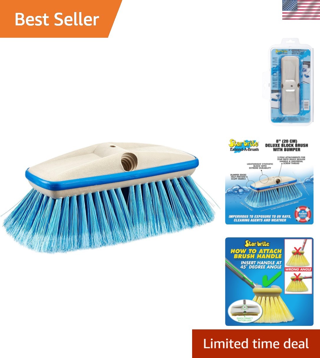 Medium Wash 8″ Brush Head W/Bumper – Dual Connections Fit Either Standard 3/4…