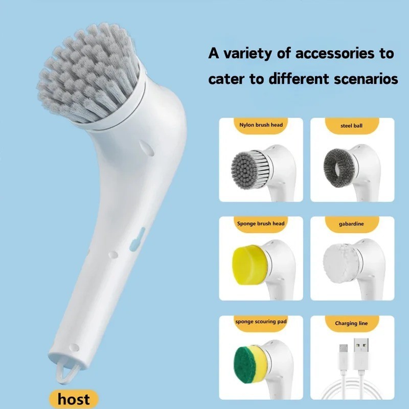 Electric Cleaning Brush Spin Scrubber Sponge Brush with Handle Multi Head