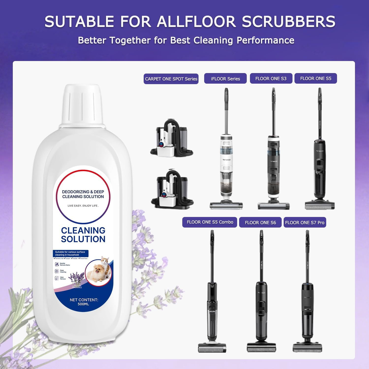 Floor Cleaner Lavender Scent Compatible with Tineco Cleaning Solution Refill, De