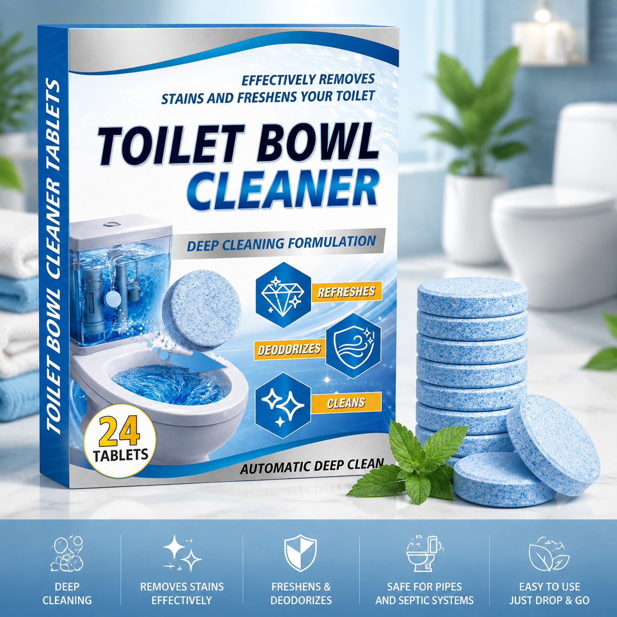 Automatic Toilet Bowl Cleaner Tablets 24 PACK, Automatic Toilet Bowl Cleaners
