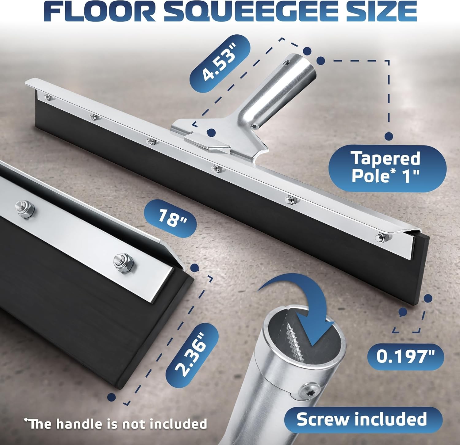 Standard Garage Floor Squeegee 18’’Neoprene Blade Asphalt Squeegee Taper Pole