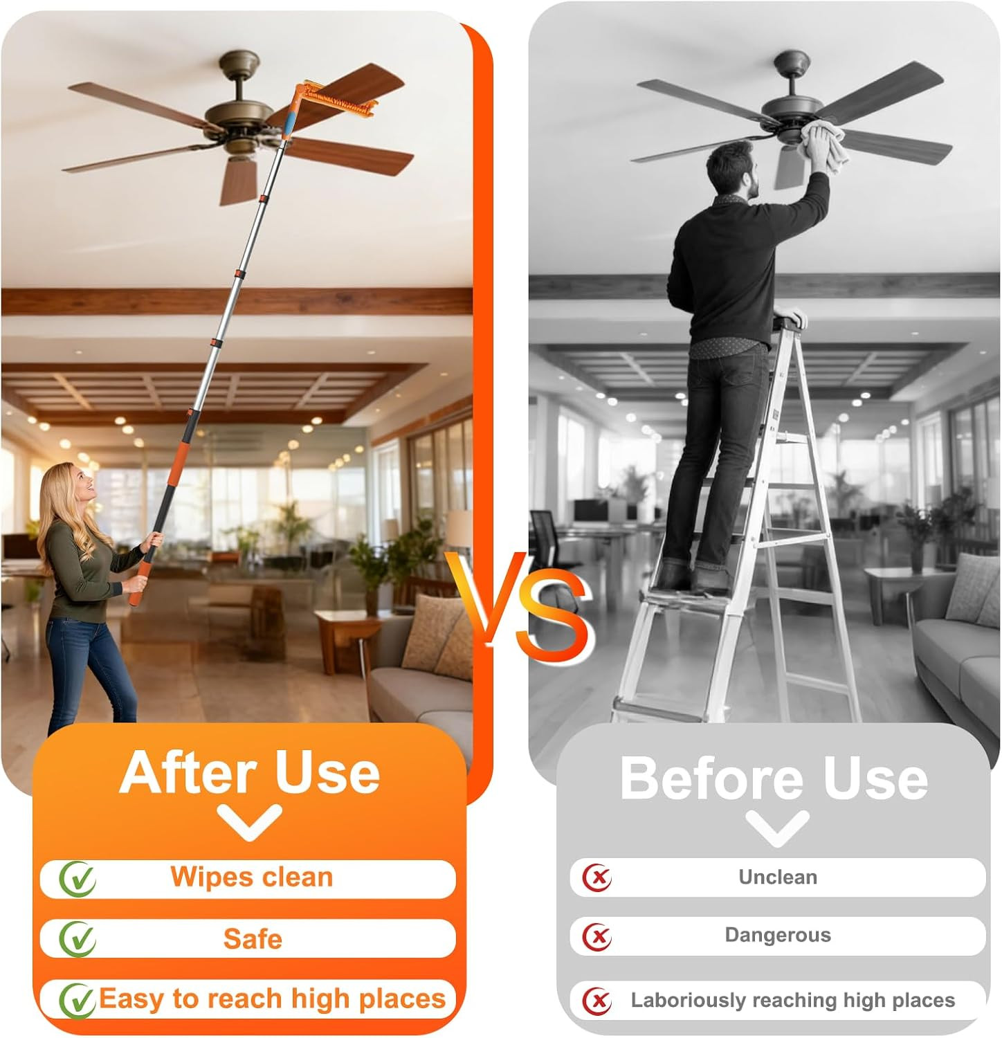 26FT Reach Ceiling Fan Cleaner Duster, Fan Blade Cleaner Kit with 5-20FT Extensi