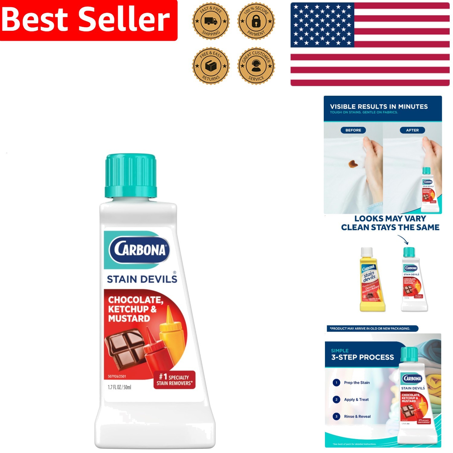 Stain Devils #2 Remover Ketchup Mustard Chocolate 1.7 Fl Oz Multi-Fabric