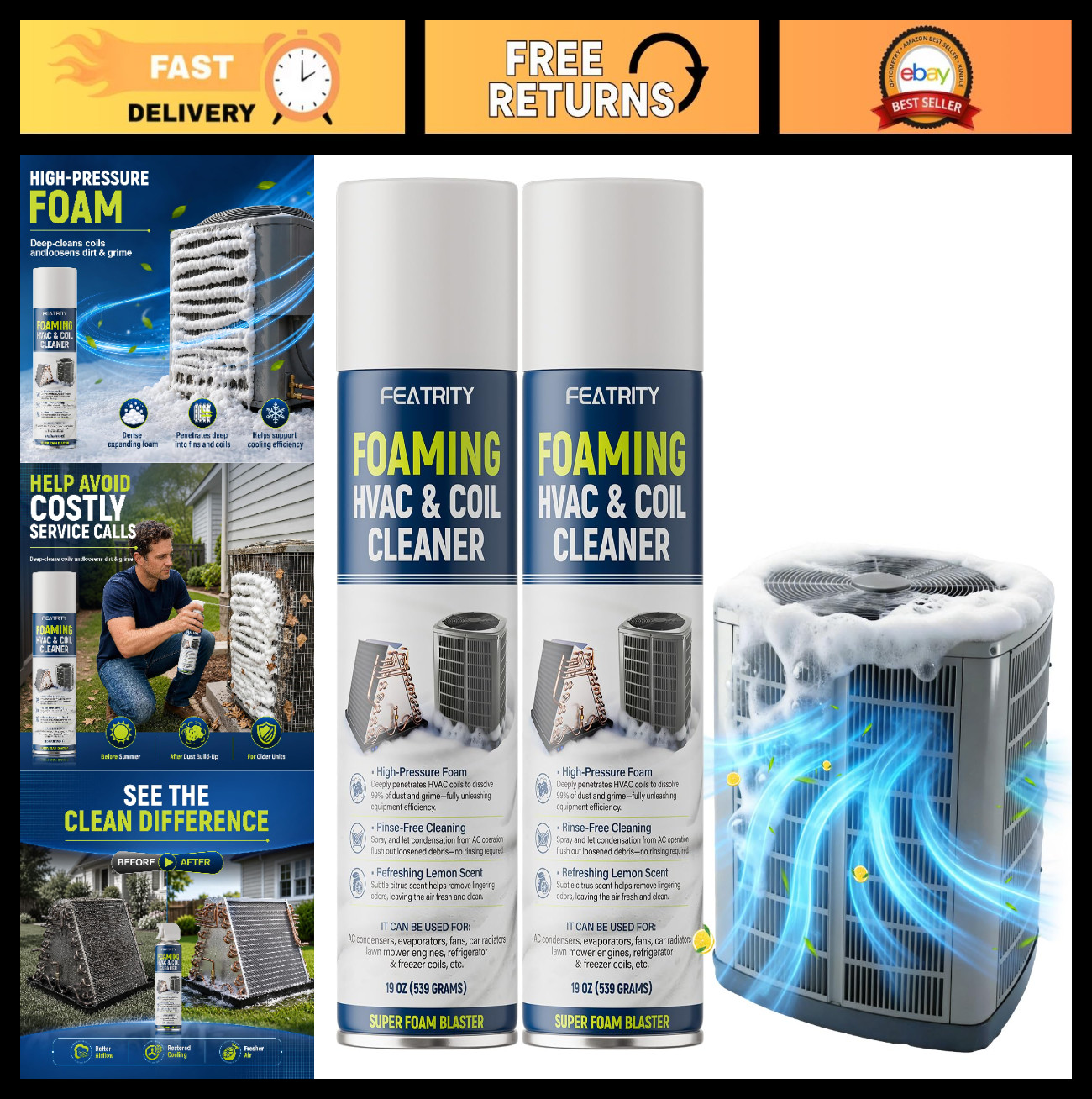 Foaming AC Coil Cleaner Spray – No-Rinse Deep Clean for Evaporator & Condenser C