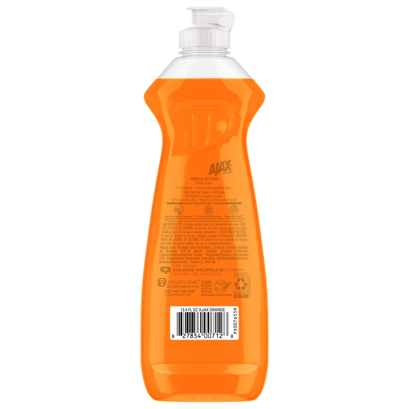 Ajax Ultra Triple Action Orange Dishwashing Liquid Soap, 12.4 fl oz