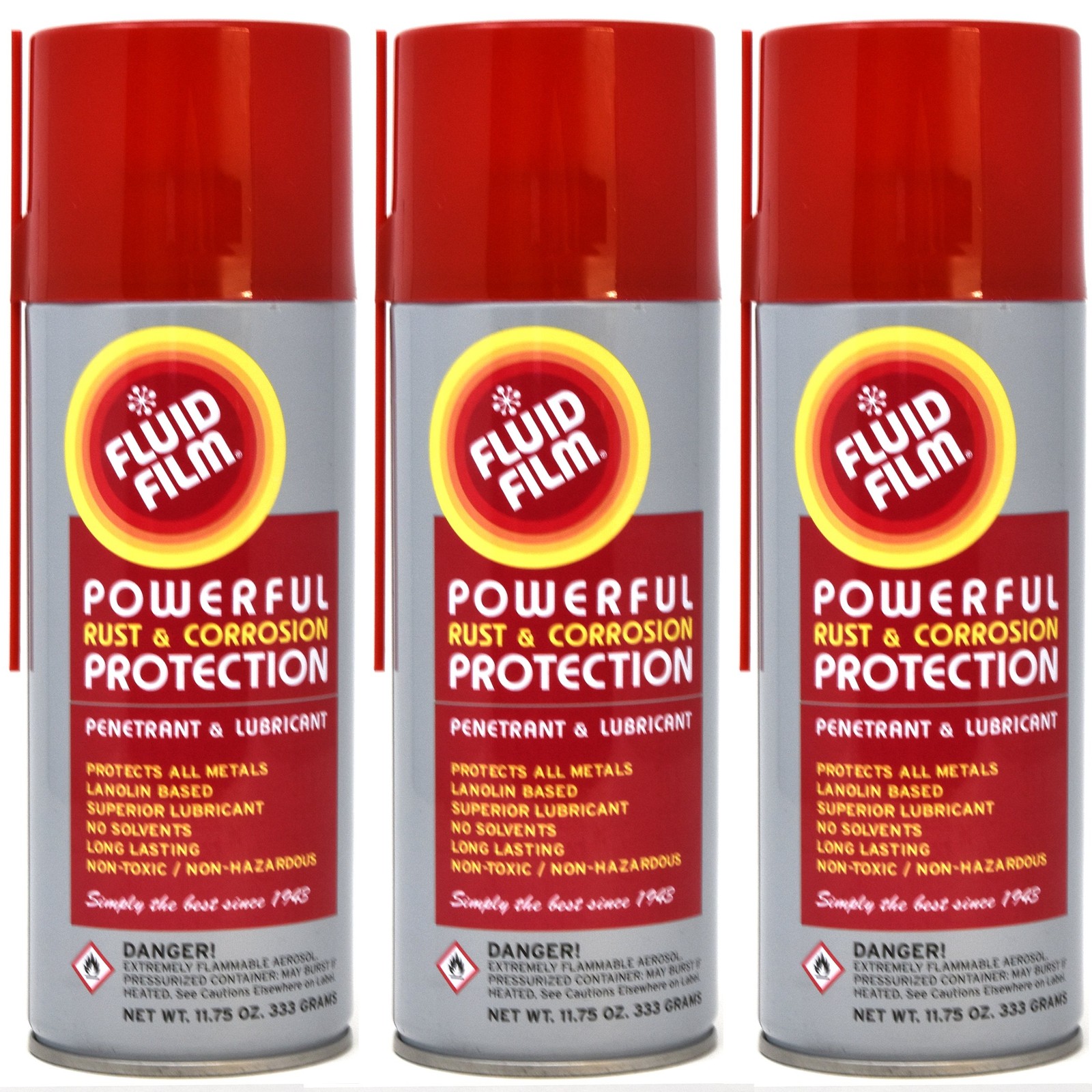 Fluid Film (3 Aerosol Cans) Rust & Corrosion 11.75 Fl Oz (Pack Of 3), Orange