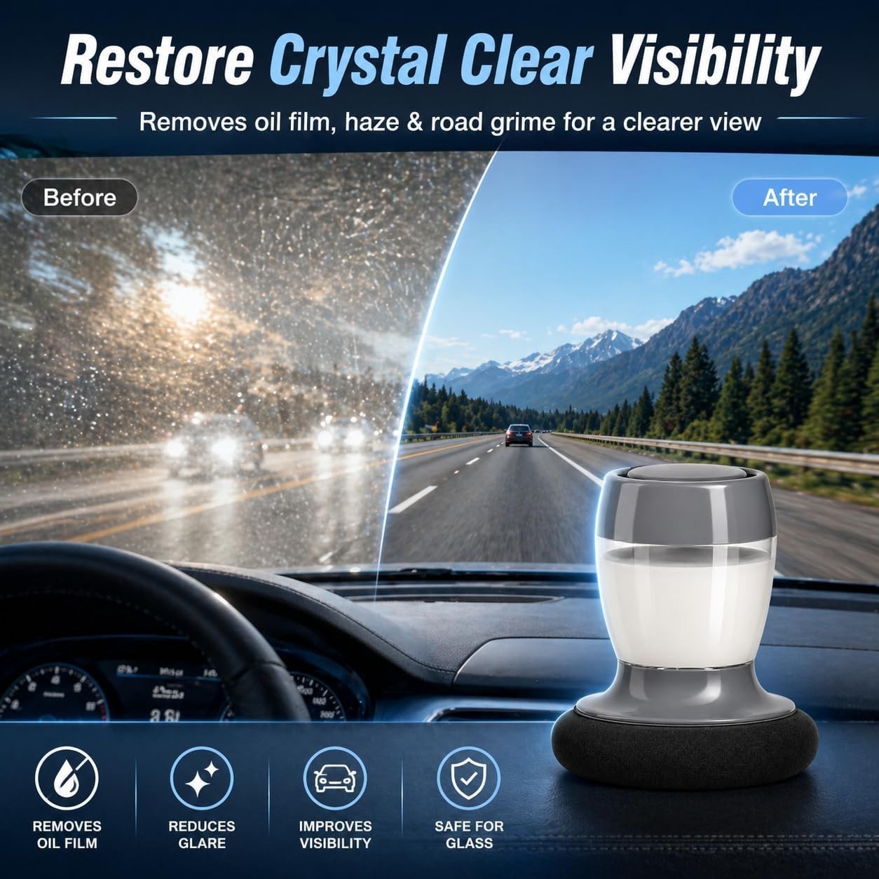 Luxury 2-in-1 Windshield Cleaner with Built-in Reservoir for Crystal Clarity