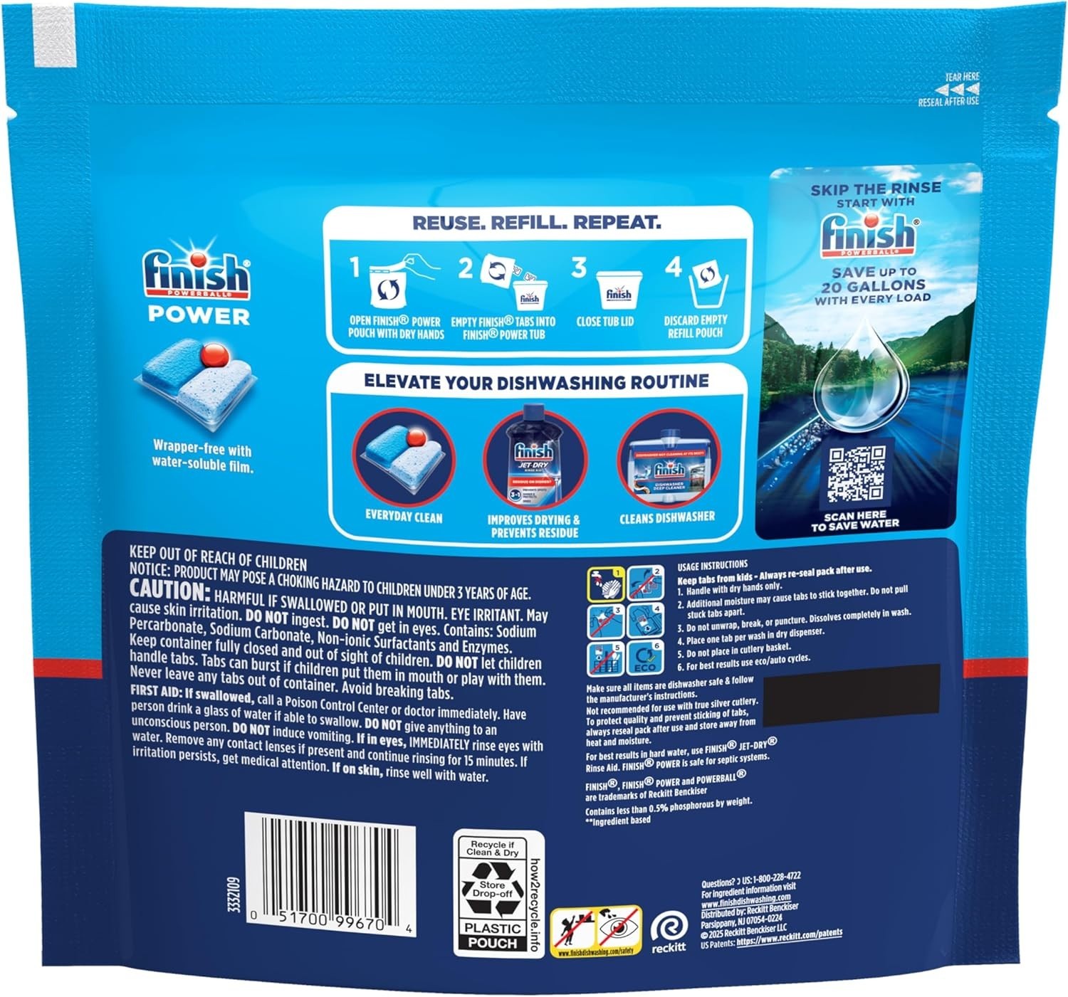 Finish Power Dishwasher Pods, No Pre-Rinse Dishwasher Detergent Soap 43ct