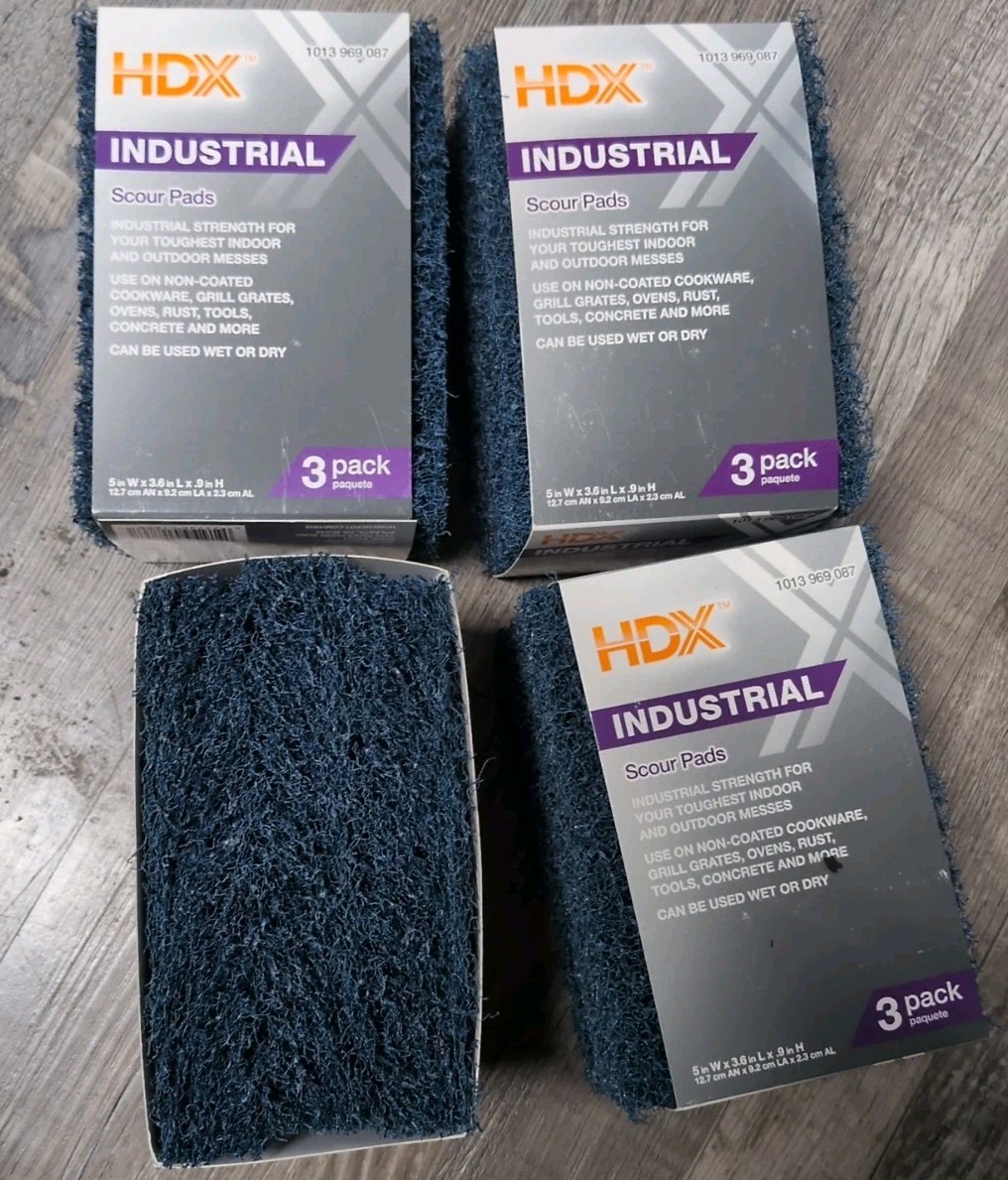 HDX Industrial Strength Scouring Pads 1″ Thick Multi Surface Lot Of 4. Scrubber