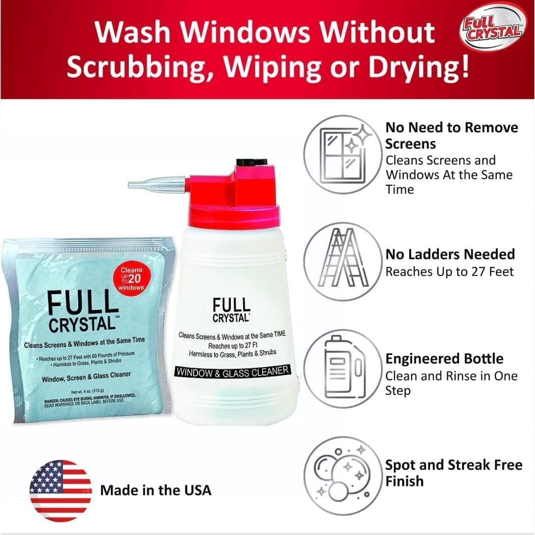 Refill Kit – 1 lb Crystal Exterior Window Cleaner for Glass and Screens, Equi…