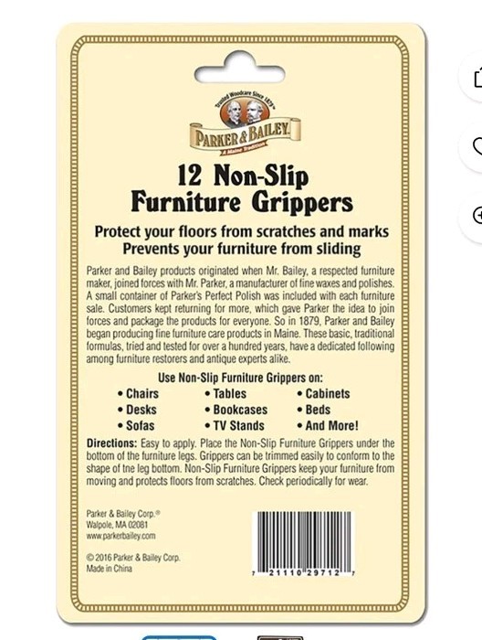 Parker Bailey 12 non-slip Furniture Grippers 1.5 Inch Diameter Pads