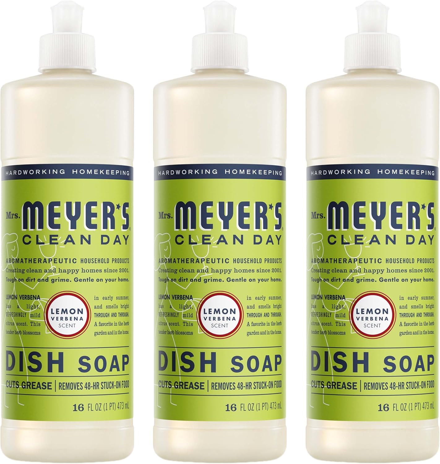 MRS. MEYER’S CLEAN DAY Liquid Dish Soap, Lemon Verbena, 16 Fl. Oz – Pack of 3