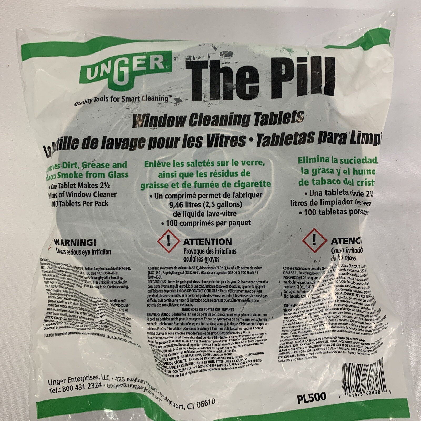 Unger, UNGPL500, The Pill Glass Cleaner Tablet Rolls 100pc (1pc =2.5 Gallon)
