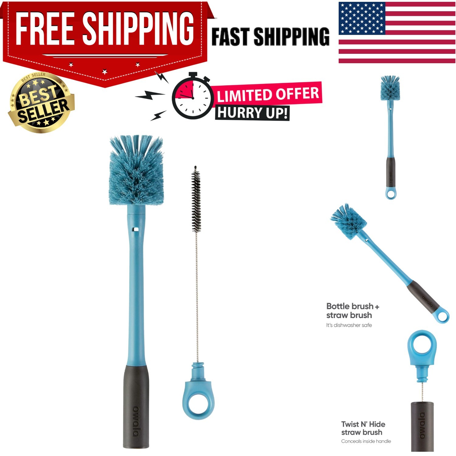 Dishwasher Safe Water Bottle Cleaner with Hidden Straw Brush – Sleek & Practical
