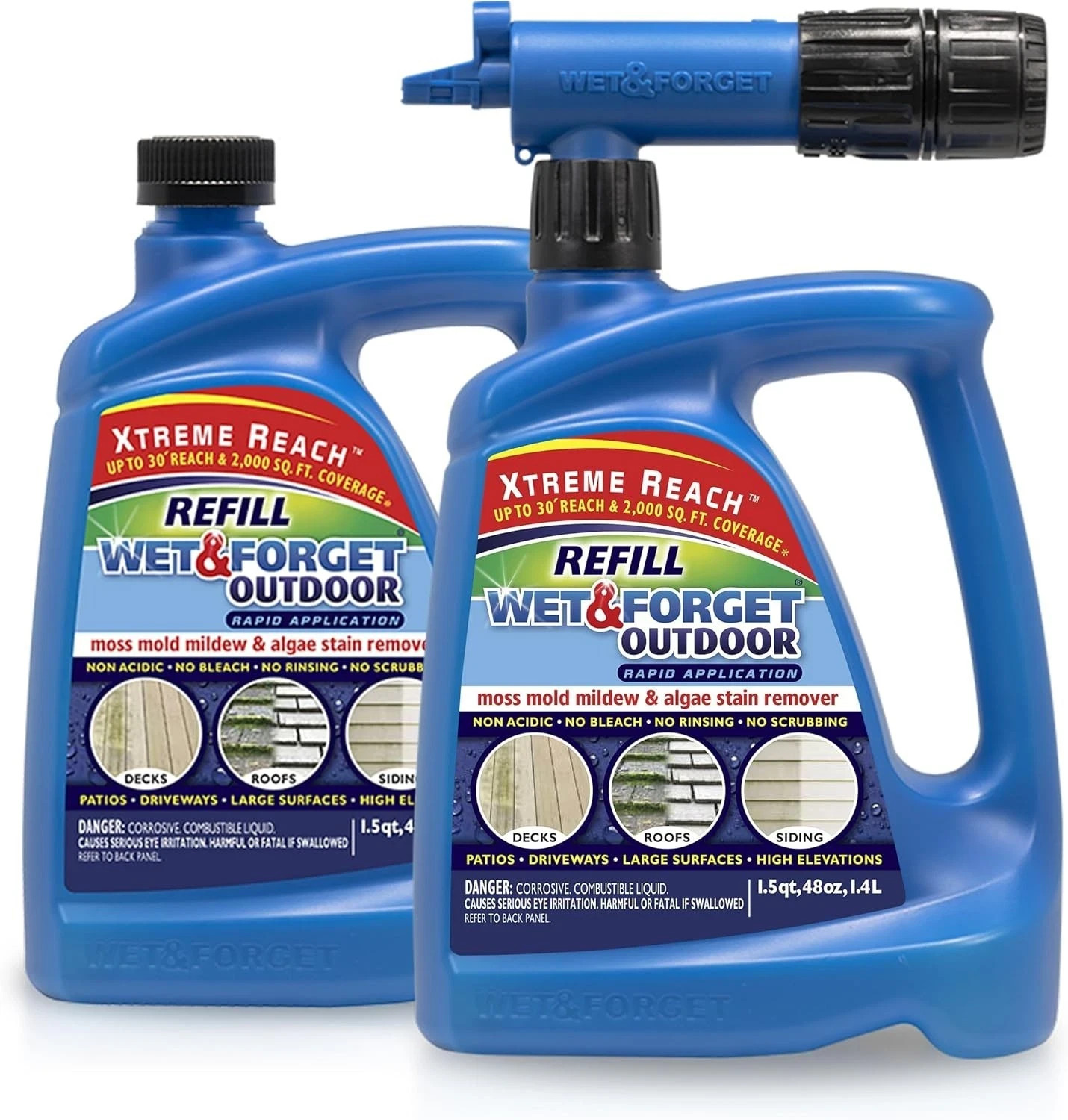 Wet & Forget Outdoor 48 Fl Oz (Pack of 4), Xtreme Reach Hose End & Refill 192 OZ