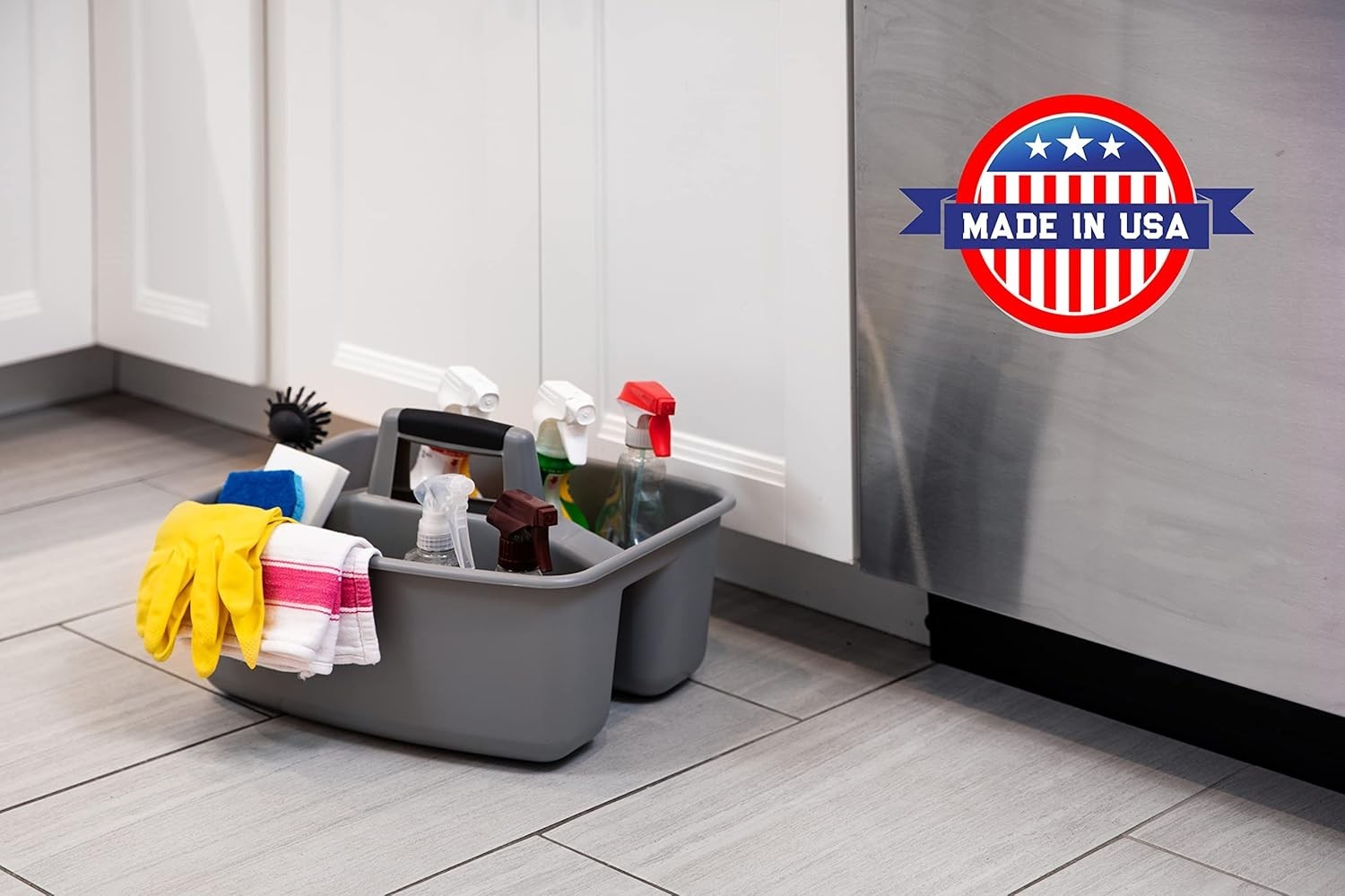 Versatile Grey/Black Cleaning Caddy – 2 Compartments for Indoor and Outdoor Use