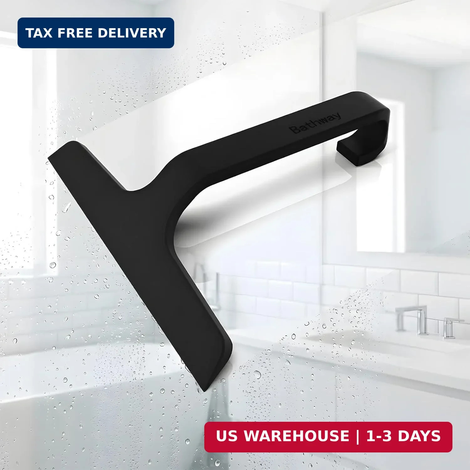 Bathroom Glass Shower Door Squeegee, Silicone & Metal, Black, 10″W x 9.2″L | Eff