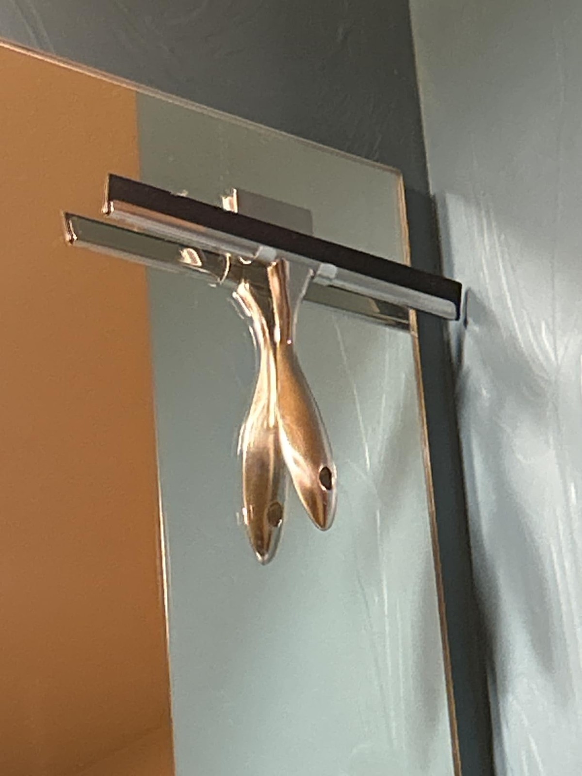 Stainless Steel Shower Squeegee w/ 2 Hooks for Glass Door, Mirror, Tile, Car