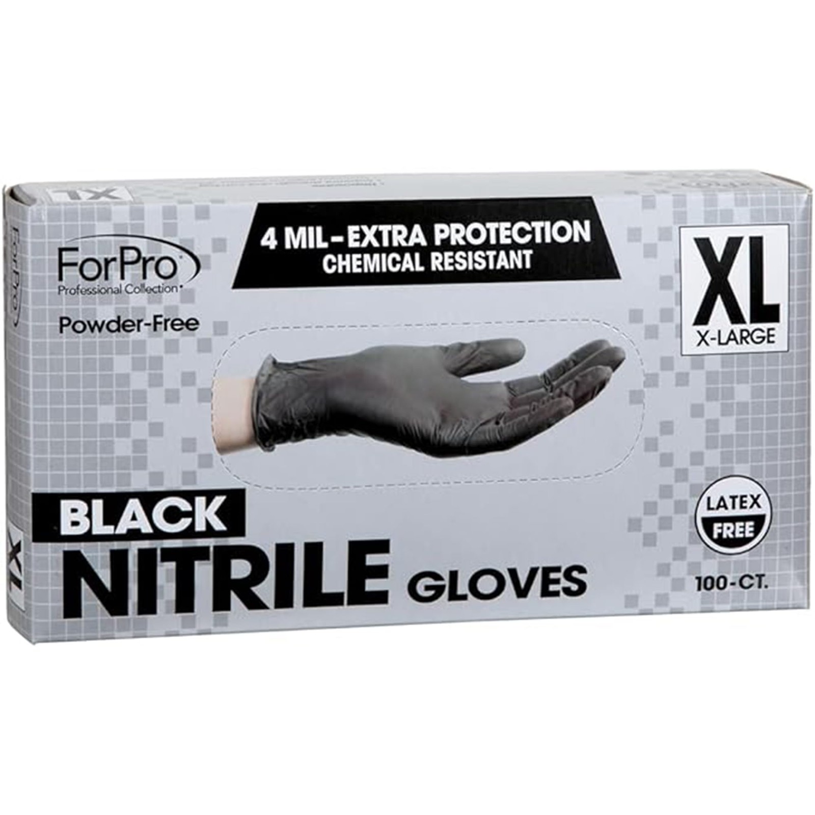 ForPro Disposable Nitrile Gloves, Chemical X-Large (Pack of 100), Black