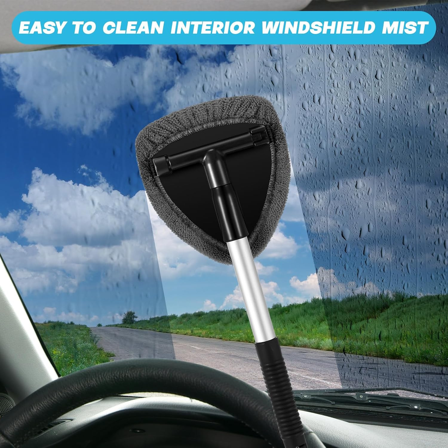 8 Pcs Car Windshield Cleaner Tool Kit with Extendable Handle, Microfiber Towel P