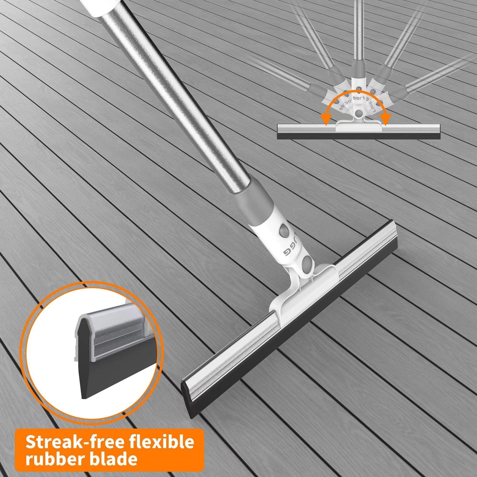Squeegee Broom For Floor 17″ Rubber Squeegee With 51″ Aluminum Alloy Pole For Ba