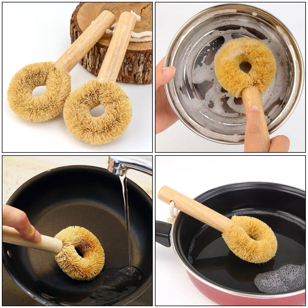 1PC Pan Brushes with Wood Handle Natural Pot Brushes Practical Wooden Dish Brush