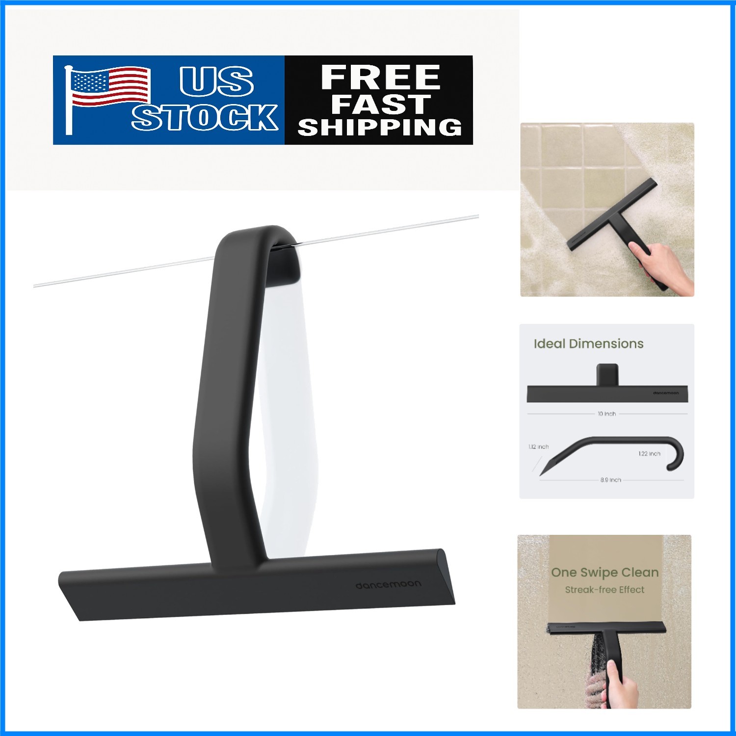 Stylish Black Shower Squeegee: All-in-One Silicone Design for Streak-Free Shine