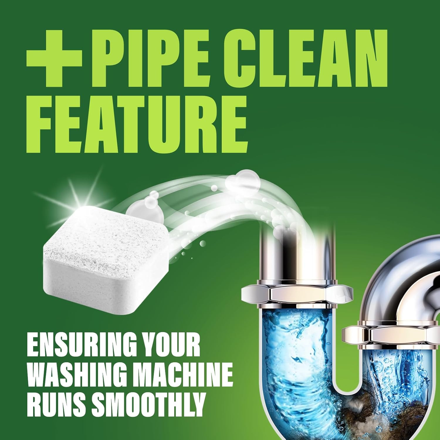 Green Gobbler Premium Washing Machine Cleaner & Deodorizer Tablets with Pipe, Dr