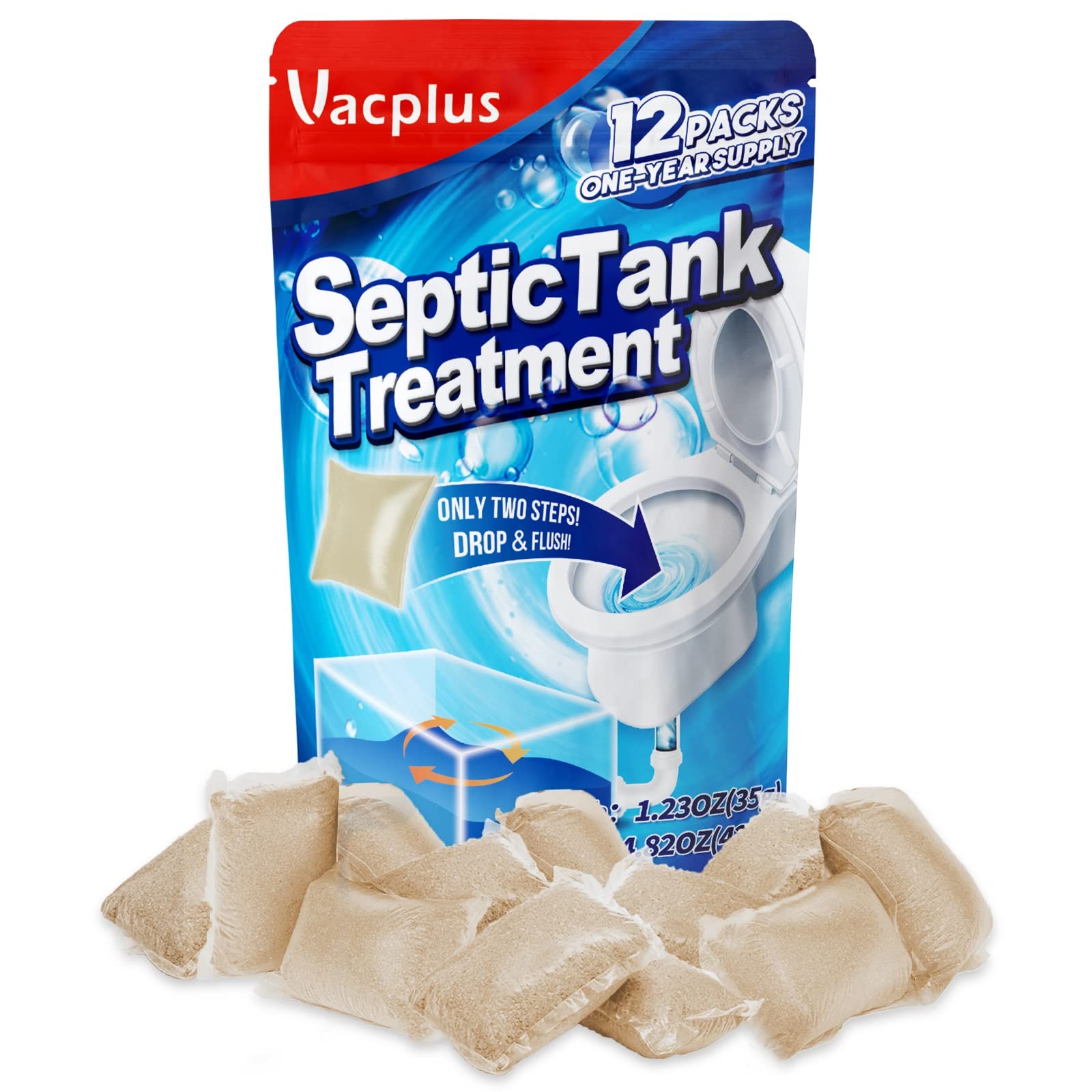 Vacplus Septic Tank Treatment 12 Pcs for 1-Year Supply, Dissolvable Packs wit…