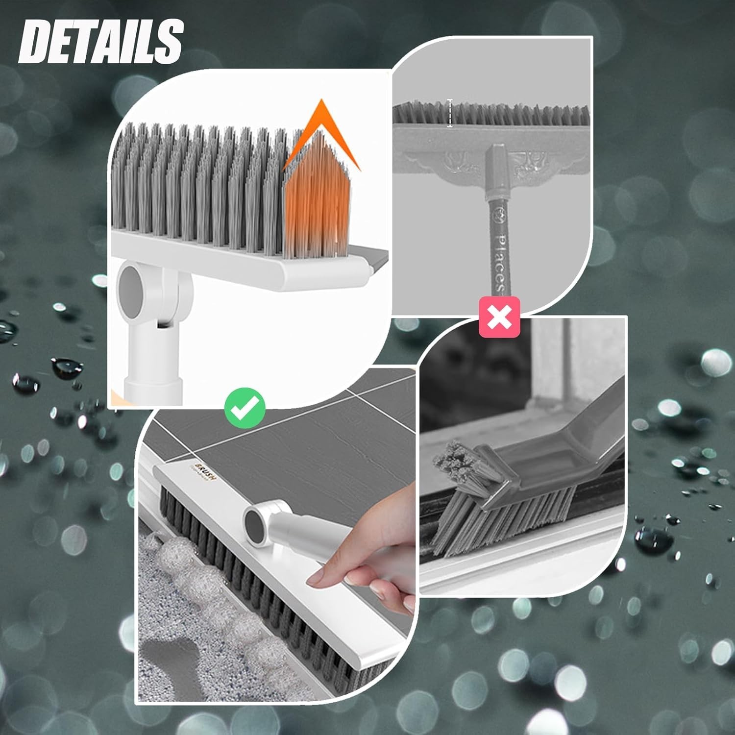 Floor Scrub Brush with Long Handle 3 in 1 Grout Cleaner Squeegee Heavy Duty