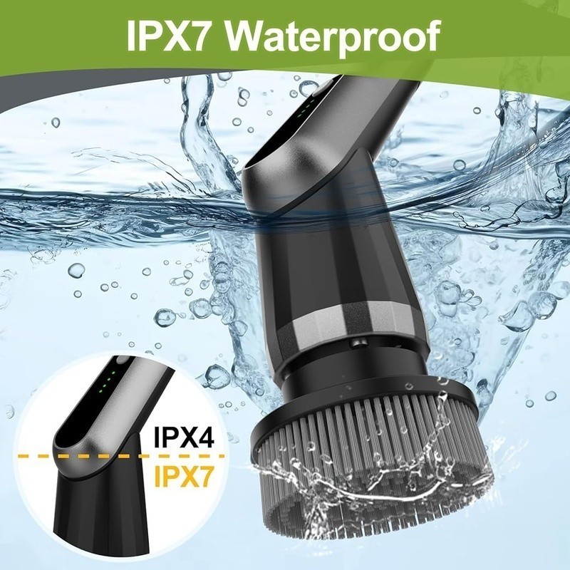 2 Speed Waterproof Electric Shower Scrubber W/ 10 in 1 Attachments Home Cleaning