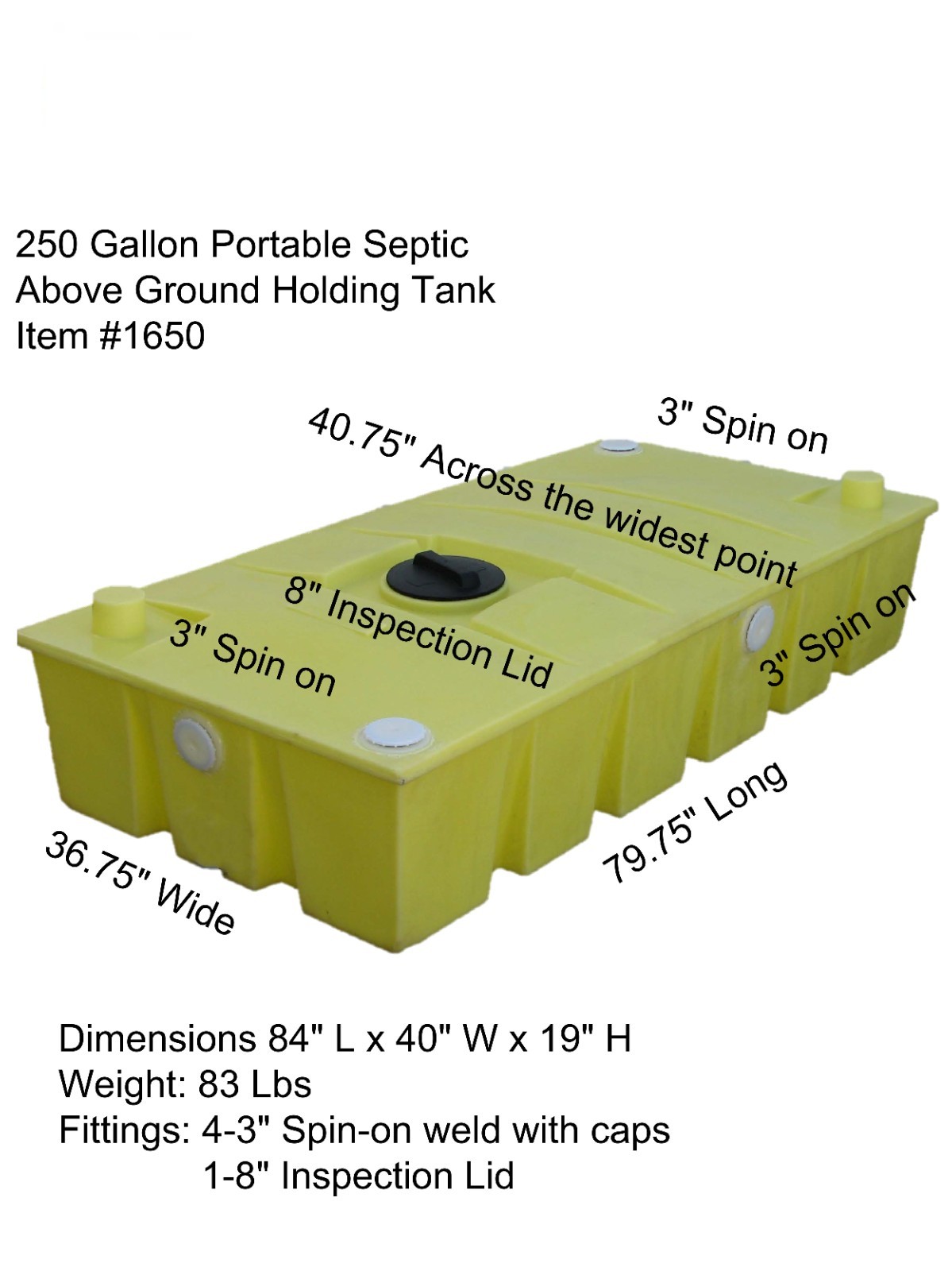 250 Gallon Portable Septic / Holding Tank with Bottom Fittings