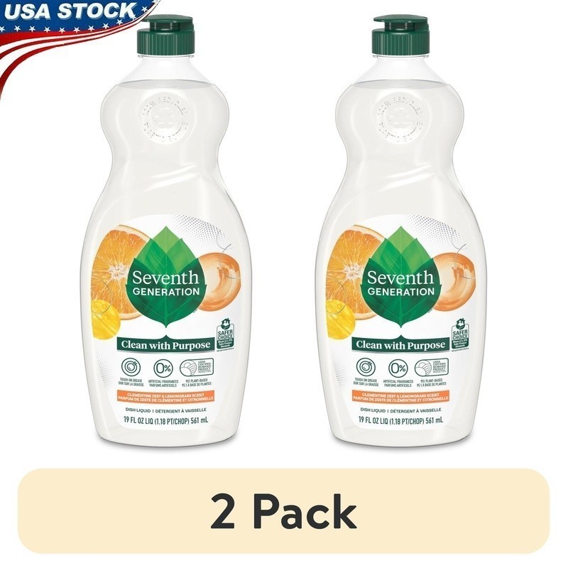 2 Pack Dish Soap Liquid Clementine Lemongrass Plant Based 19 oz Bottles New