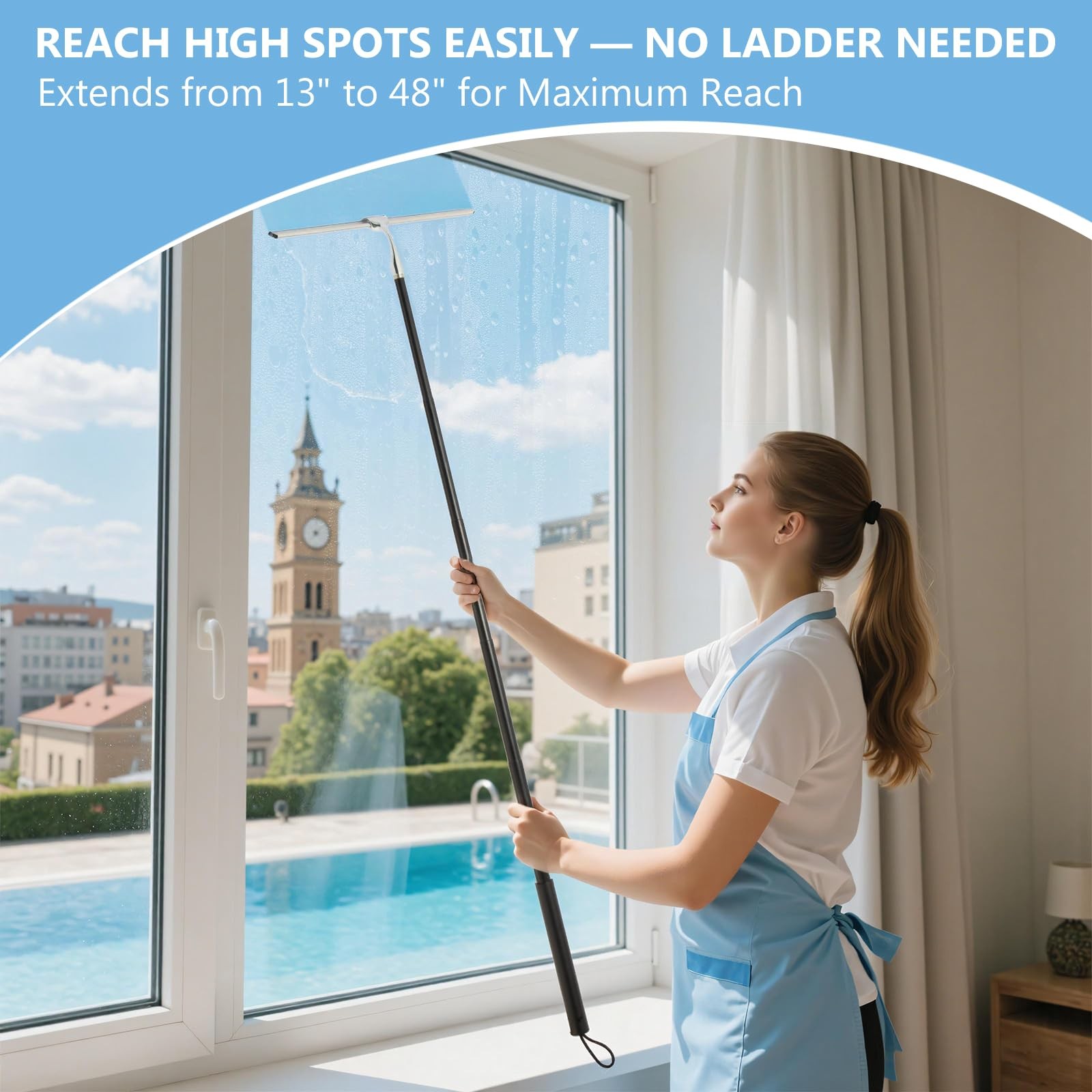 Squeegee for Shower Glass with Long Handle – Extends 13″ to 48″, Includes 2 T…