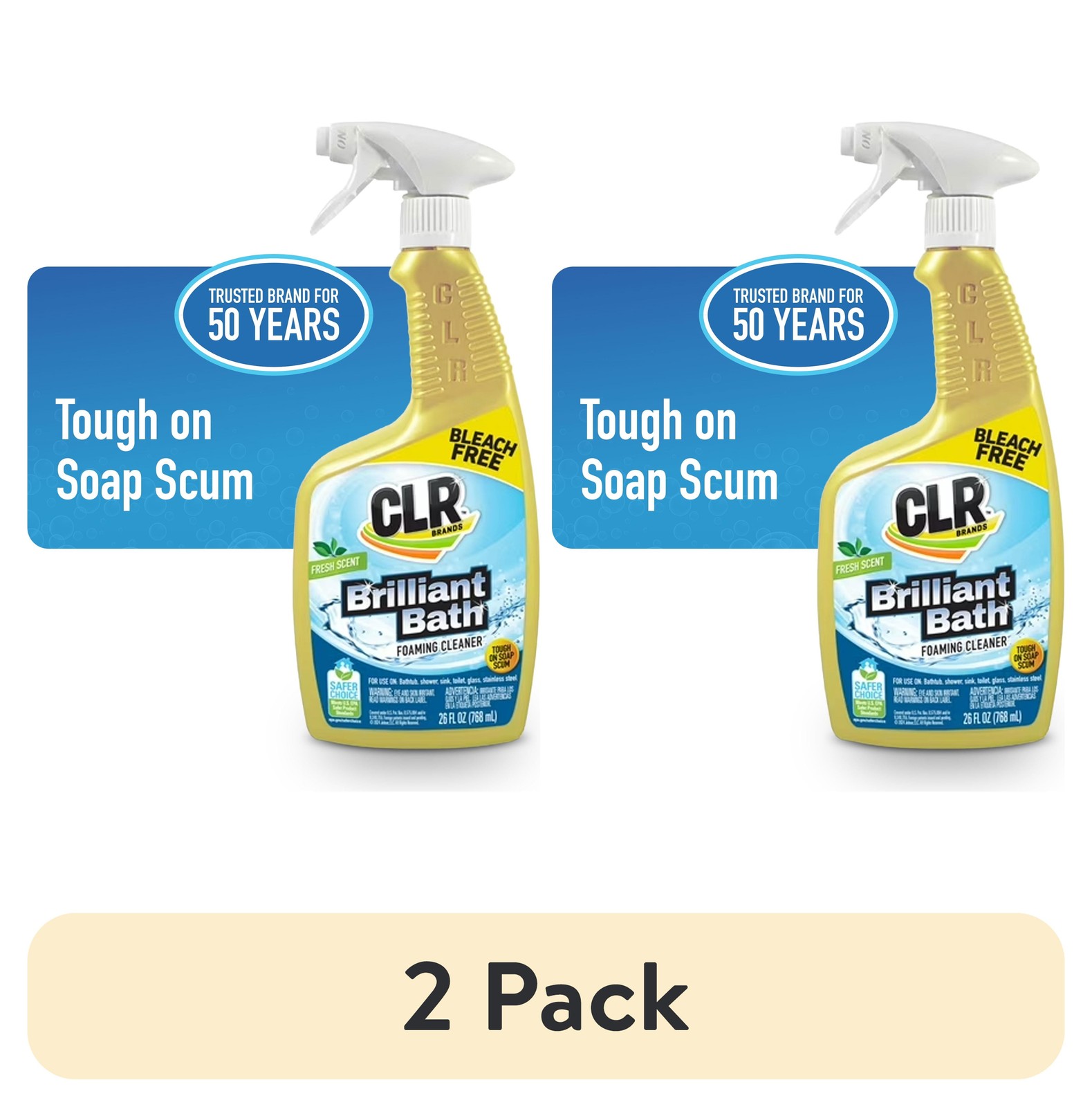 2 Pack Brilliant Bath Foaming Multi-Surface Cleaner Fresh Scent 26 fl oz